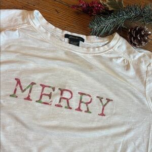 Eddie Bauer White Merry Graphic Long Sleeve Tee Soze Petite Medium